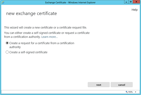 新建Exchange 证书创建来自证书颁发机构的证书请求
